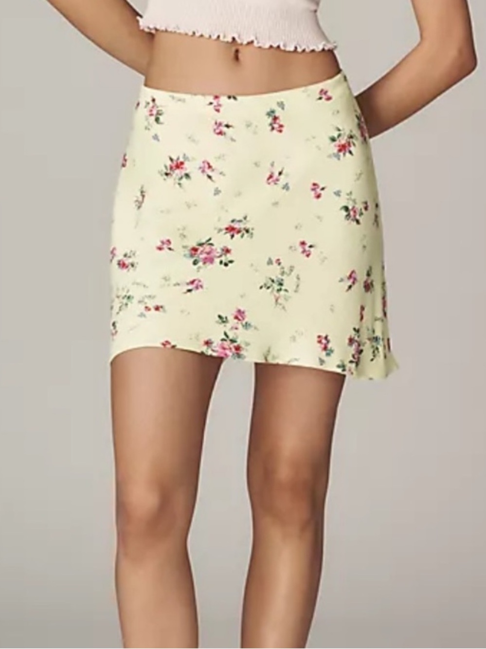 Anthropologie "The Tilda Mini Slip Skirt", Yellow Floral Print, NWT. Sz XS